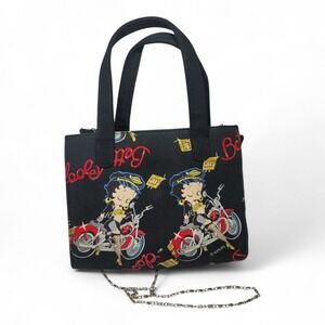 Vintage Betty Boop Motorcycle Black‎ Tote Bag Chain Strap